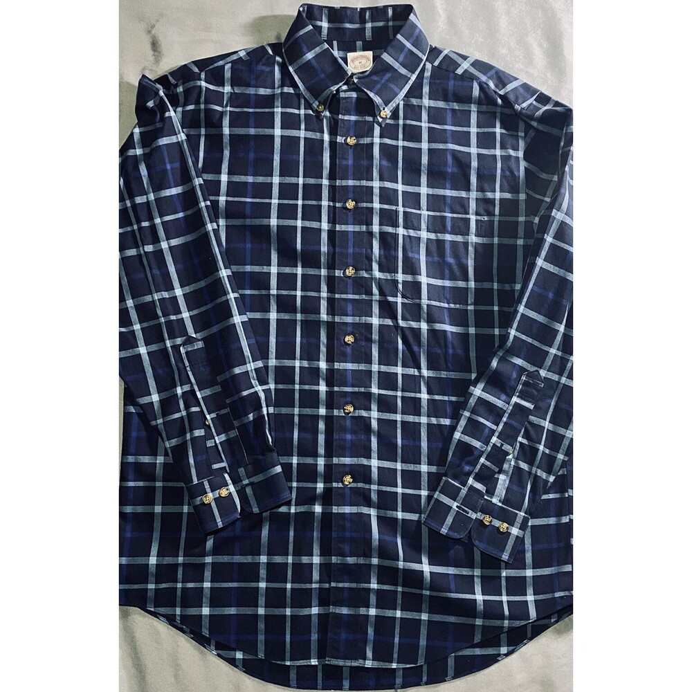 Brooks Brothers Mens Blue Plaid Regular Fit Long Sleeve Button Down Shirt Size M